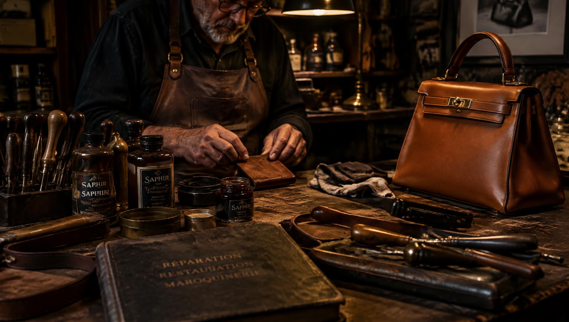 Marcus restoring leather at the South Yarra workbench